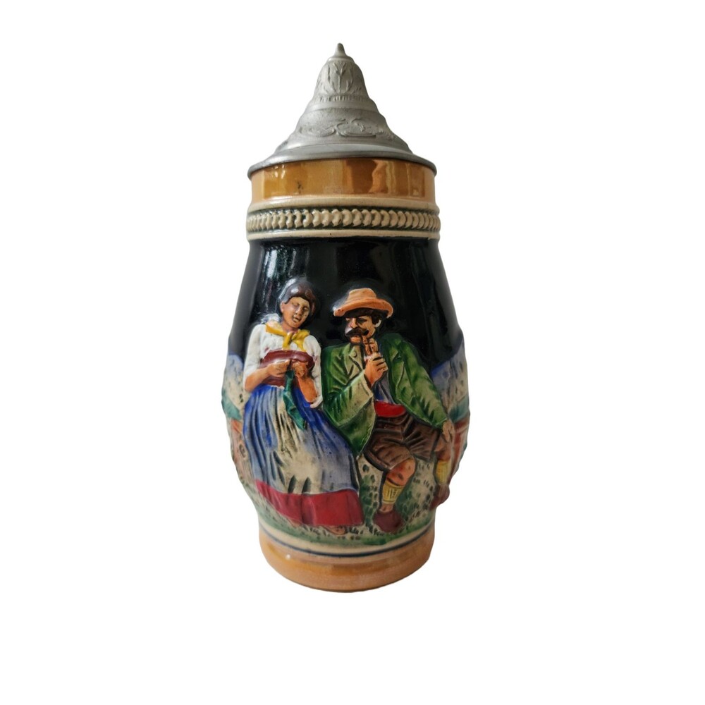 Beer Stein with Lid Western Germany da ist es schon auf der Alm Mountain Meadow